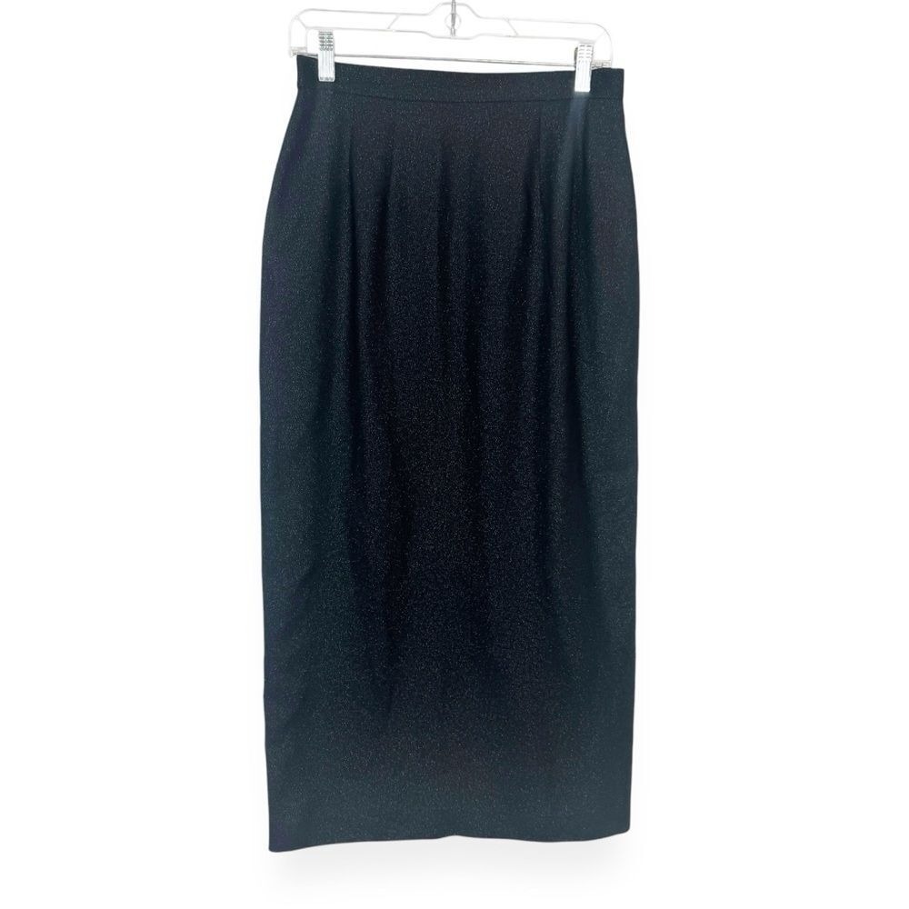 Vintage Black Midi Skirt Womens Size 10 Shimmer Retro Twee Academia USA Made‎